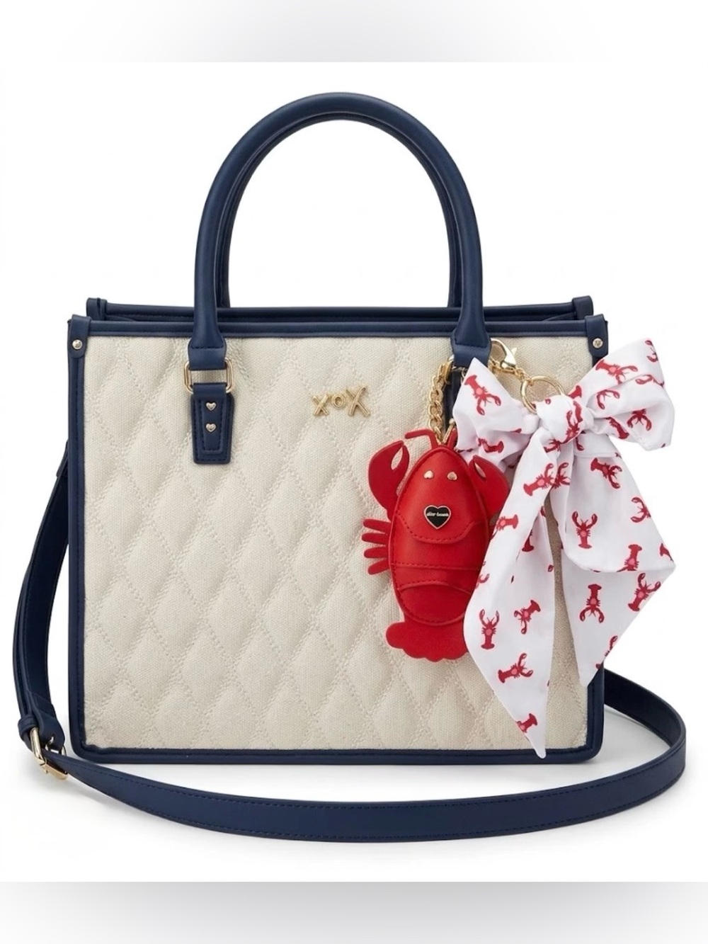 Betsey Johnson Quilted Tote Crossbody Bag Satchel Lobster Scarf & Bag Charm NWT